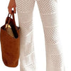 Saodimallsu Womens Beach Cover Up Pants Boho Crochet Knit High Waist Drawstring Sheer Hollow Swim Pant Swimwear