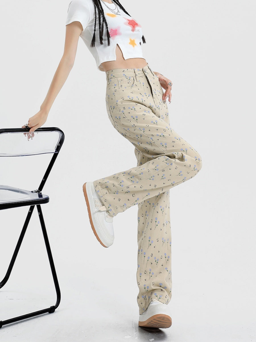 Women's High Waist Wide Leg Straight Jeans – Distressed Denim