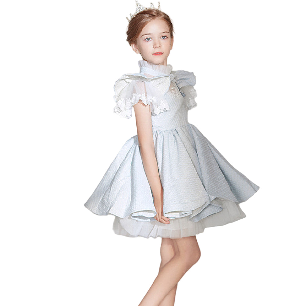 Girls Grey Blue Puffy Princess Dress