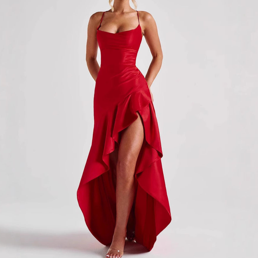 Backless Ruffle Suspender Maxi Dress — Evening & Party