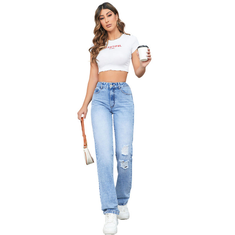 Women's Loose Ripped High Waist Jeans – Effortless Street Style Denim