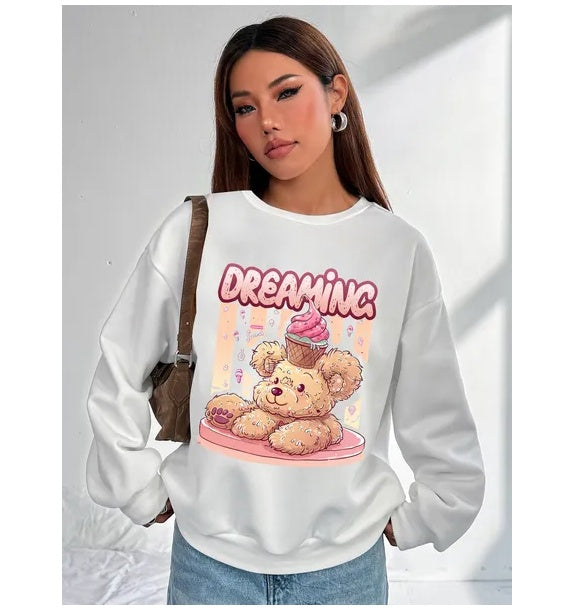 Bear Print Round Neck Top