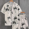 Men's Floral Print Button-Up Pajama Set with Shorts, Casual Regular Fit Short Sleeve Top and Shorts Sleepwear for Summer
