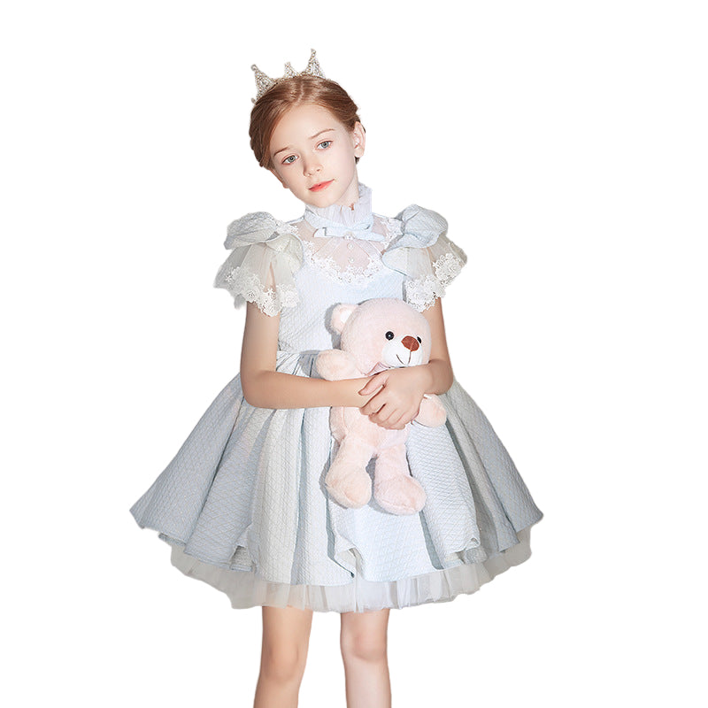 Girls Grey Blue Puffy Princess Dress