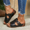 Black casual Roman magic stick slippers for women, featuring a fish mouth design and comfortable EVA sole.