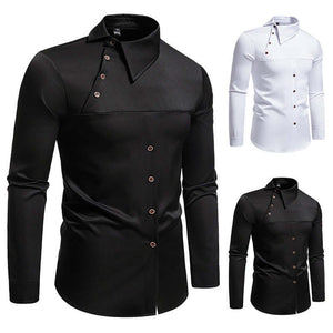 Men's Lapel Oblique Placket Asymmetric Long-sleeved Shirt