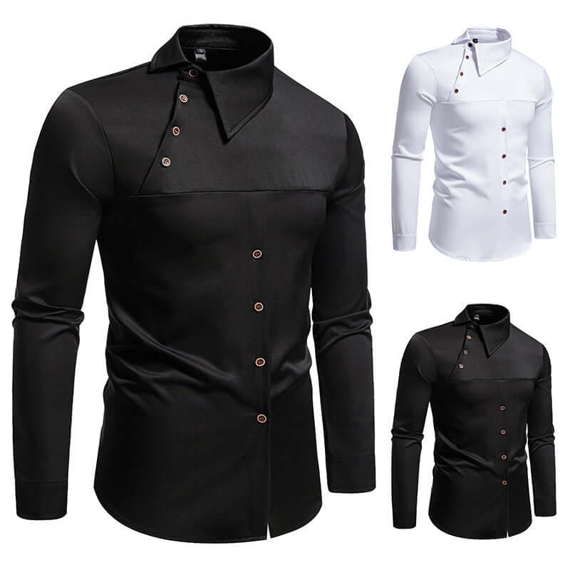 Men's Lapel Oblique Placket Asymmetric Long-sleeved Shirt