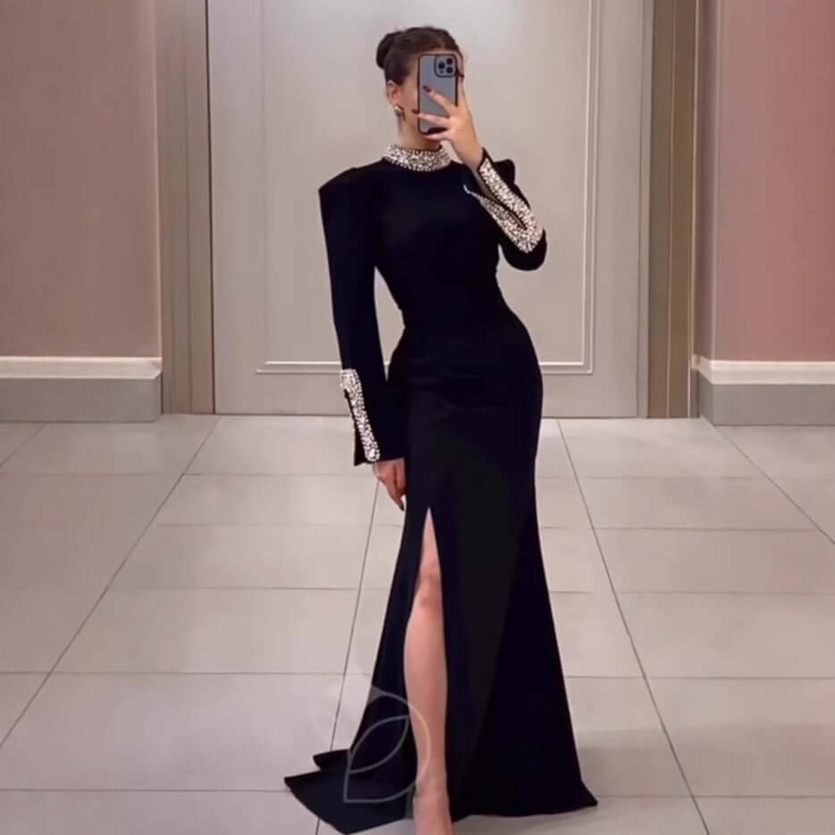 <p>Cut with fluid elegance, this silhouette glides through the evening with quiet confidence and an unmistakable sense of allure. Every movement reveals a refined presence that lingers long after the moment has passed.</p>