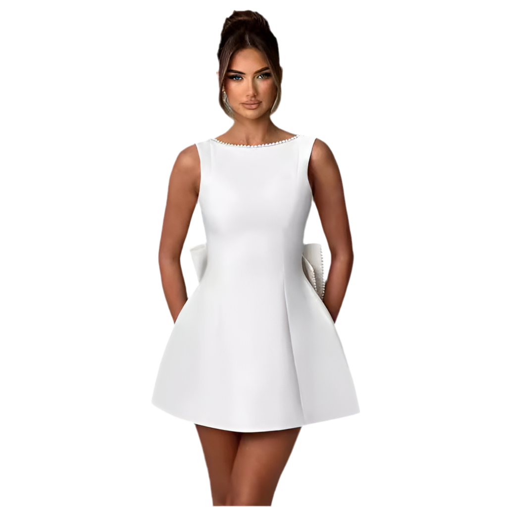Women's Big Bow Pearl Backless Dress – Elegant Evening Wear