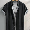 Summer Men's Fashion Trend Stripes Short Sleeve Stand Collar Shirt