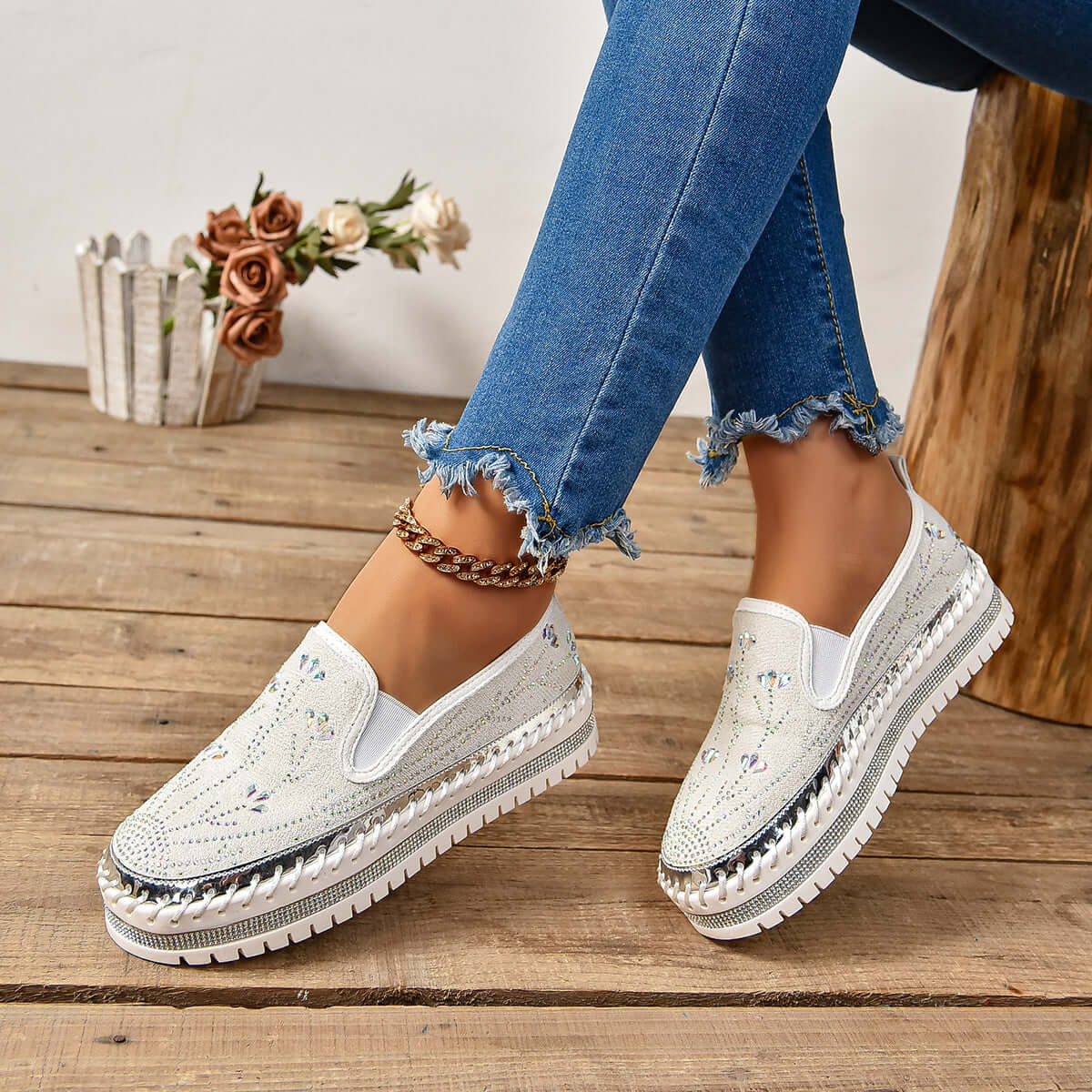 Rhinestone Slip-on Sneakers