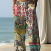 Men wearing autumn 3D digital print ethnic style baggy pants by the beach.