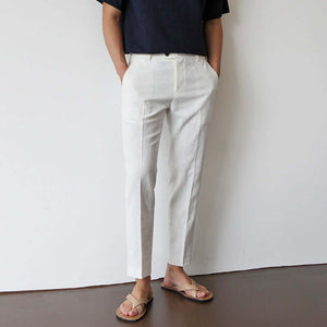 White Cotton Linen Fabric Men's Casual Pants Breathable