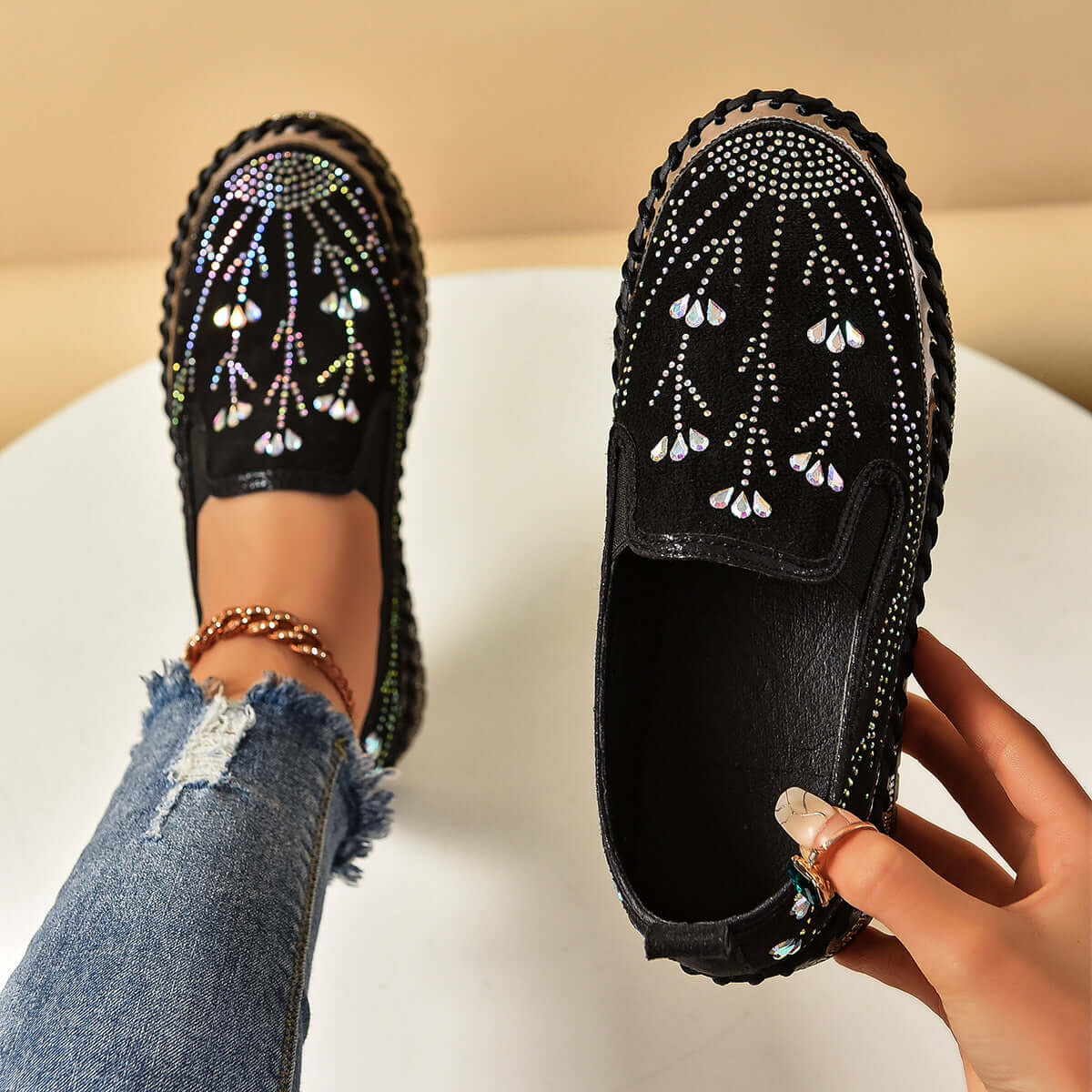 Rhinestone Slip-on Sneakers