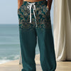 Men's autumn ethnic style baggy pants with 3D digital print, medium elasticity, and drawstring waist.