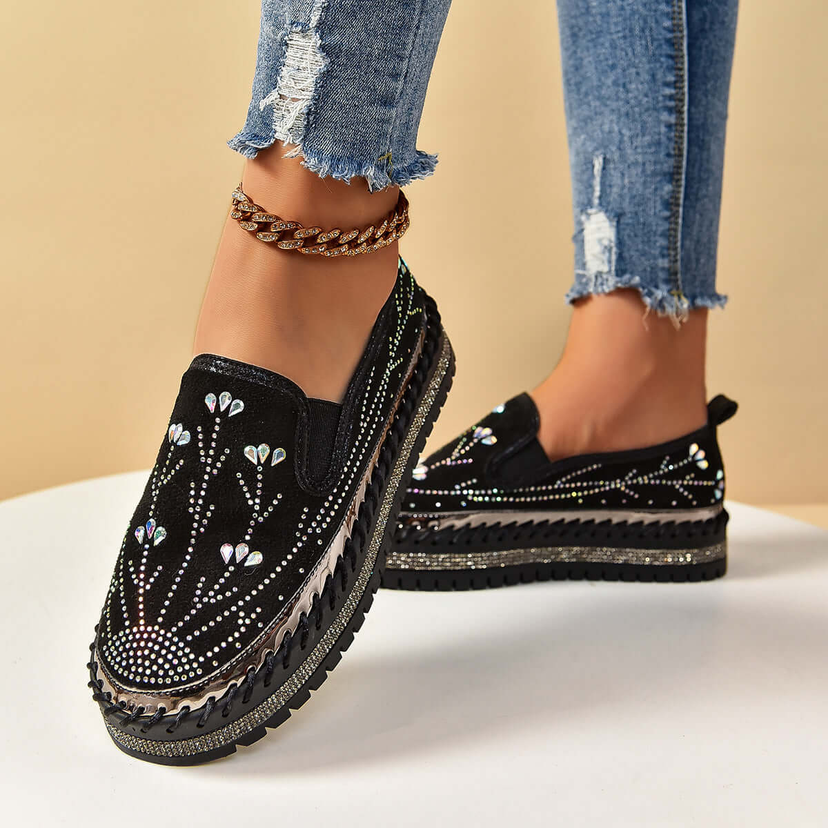 Rhinestone Slip-on Sneakers