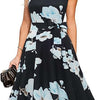 Summer Round Neck Sleeve Waist Belt Slim Print Sleeveless 