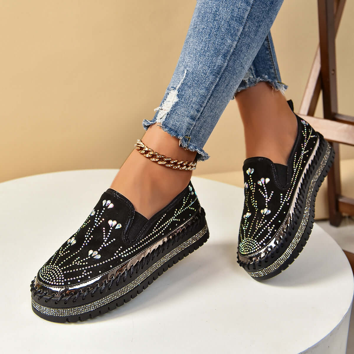 Rhinestone Slip-on Sneakers