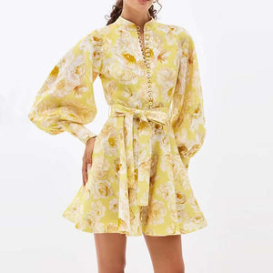 Belt Lantern Sleeve Holiday Swing Dress