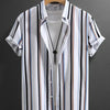 Summer Men's Fashion Trend Stripes Short Sleeve Stand Collar Shirt