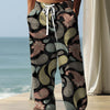 Autumn men's health cloth straight-leg pants with 3D vintage ethnic print, mid-waist and drawstring design.