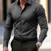 Men's Shirt Business Button Down Shirt Summer Solid Color Long Sleeve Lapel Vacation Shirt Fashion Temperament Casual Tops