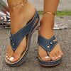 Comfortable European retro flip-flops in dark blue with stylish details and lightweight design for women.
