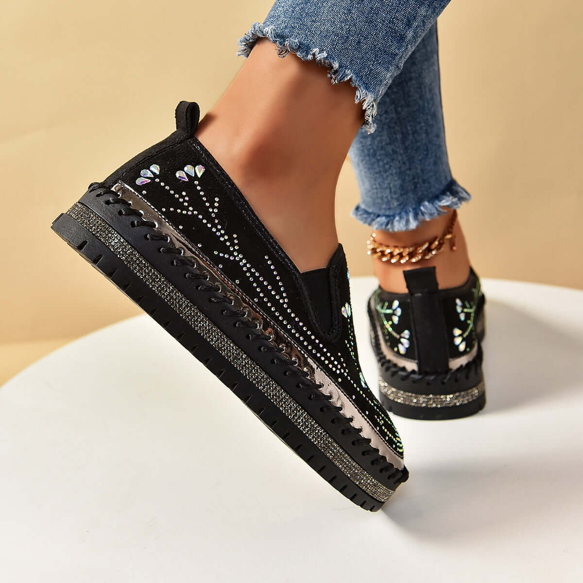 Rhinestone Slip-on Sneakers