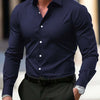 Men's Shirt Business Button Down Shirt Summer Solid Color Long Sleeve Lapel Vacation Shirt Fashion Temperament Casual Tops