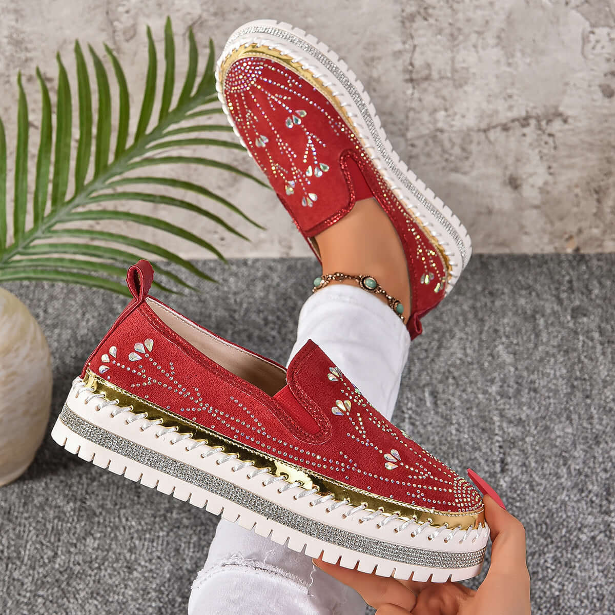 Rhinestone Slip-on Sneakers