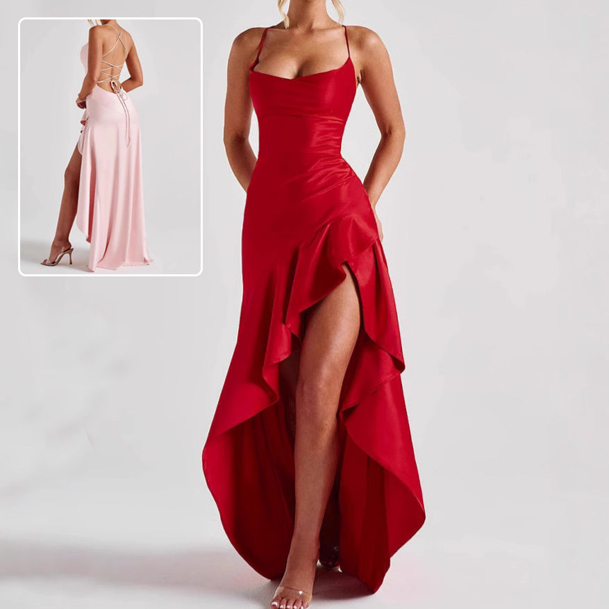 Backless Ruffle Suspender Maxi Dress — Evening & Party