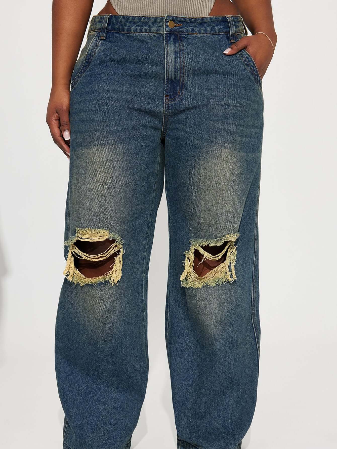 Retro Ripped Wide-Leg Jeans