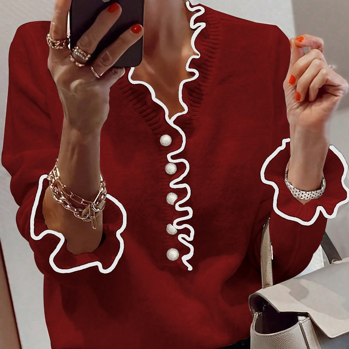 Women's Long Sleeve V-neck Top – Elegant Layering Essential
