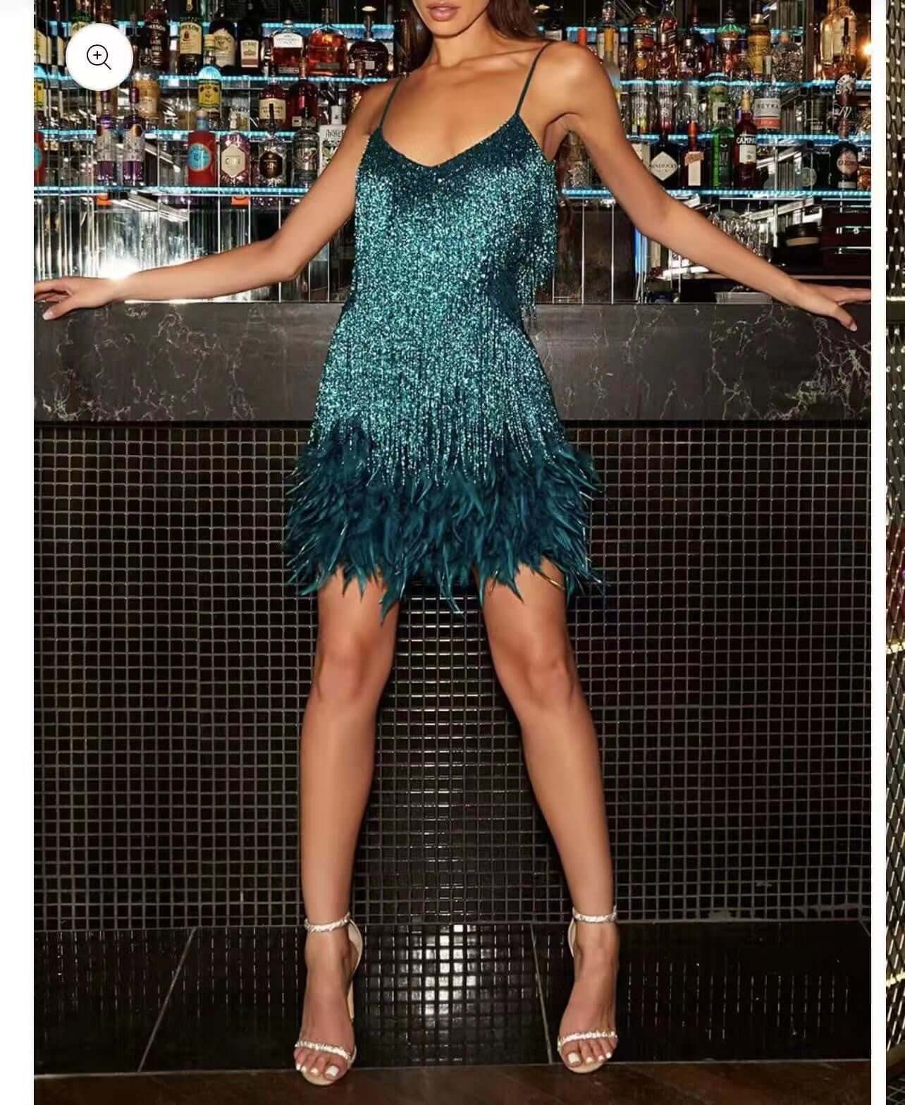 V-neck Feather Stitch Dress