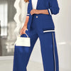 2 Pcs Set Women Suit Coat Pants Suit Lapel Long Sleeves Lady Jacket Wide Leg High Waist Trousers Female Commuting Office Outfit
