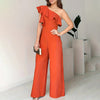 Women Summer Dressy Jumpsuits Sleeveless Ruffle One Shoulder Casual Wide Leg Pants Romper