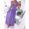 Solid V-Neck Sleeve Dress