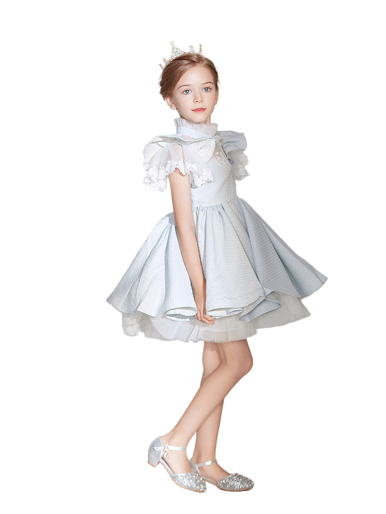 Girls Grey Blue Puffy Princess Dress