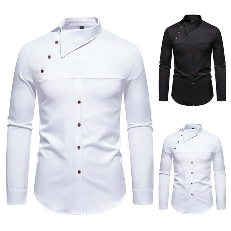 Men's Lapel Oblique Placket Asymmetric Long-sleeved Shirt