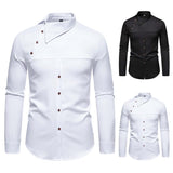 Men's Lapel Oblique Placket Asymmetric Long-sleeved Shirt