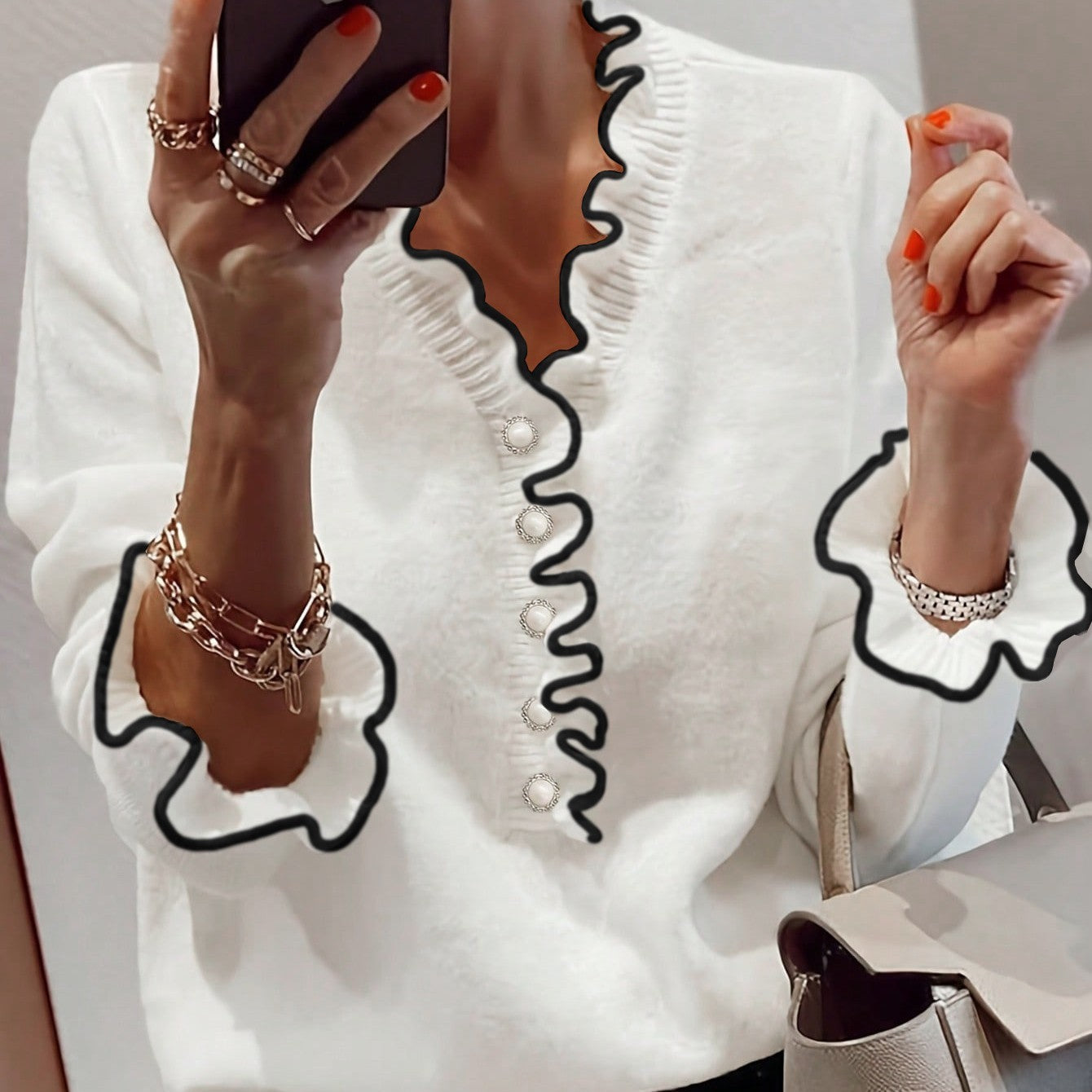 Women's Long Sleeve V-neck Top – Elegant Layering Essential