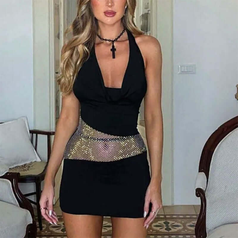 Sequin Mesh U-Neck Dress