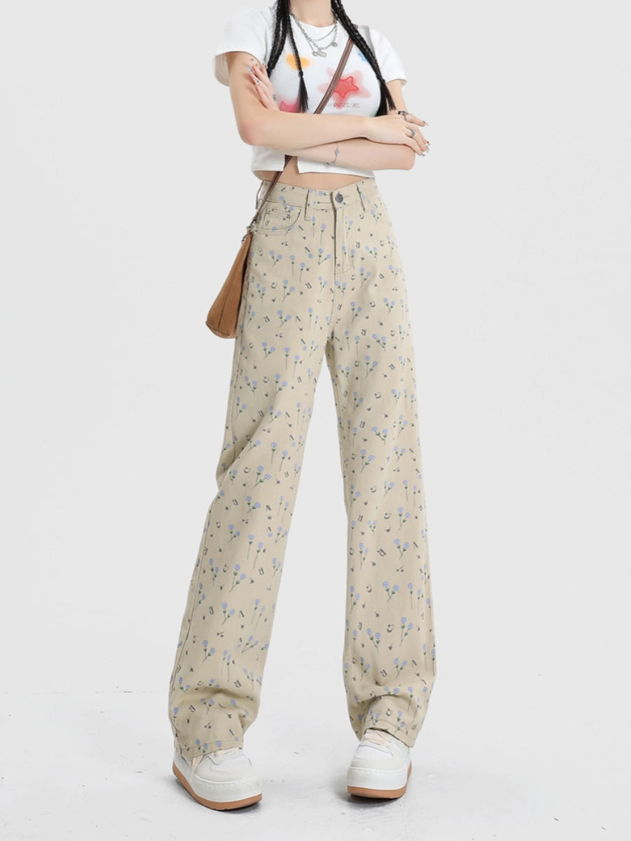 Women's High Waist Wide Leg Straight Jeans – Distressed Denim