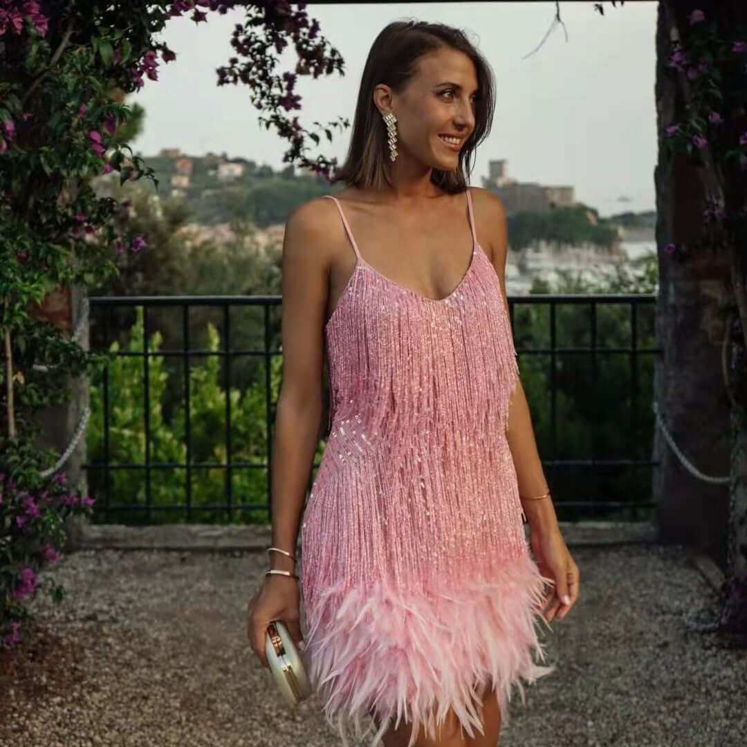 V-neck Feather Stitch Dress