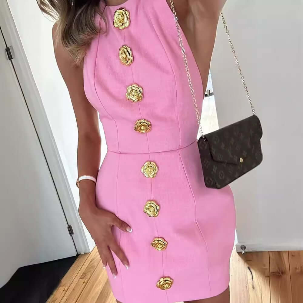 Backless Rose Button Dress