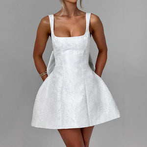 Sweet Jacquard Big Bow Short Dress