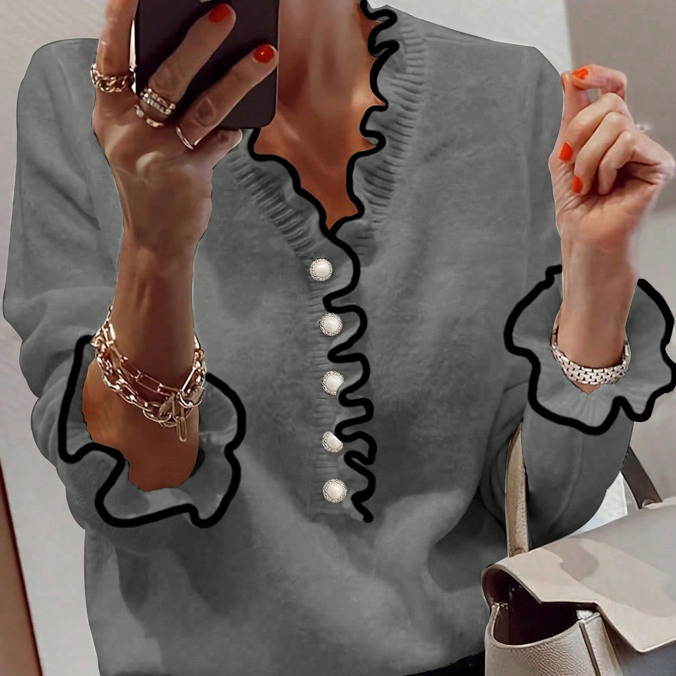 Women's Long Sleeve V-neck Top – Elegant Layering Essential