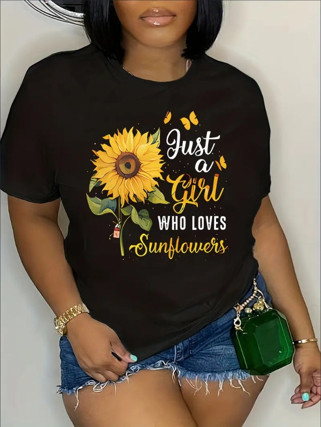 Alphabet & Sunflower Tee – Bright & Cheerful Women's Graphic Top